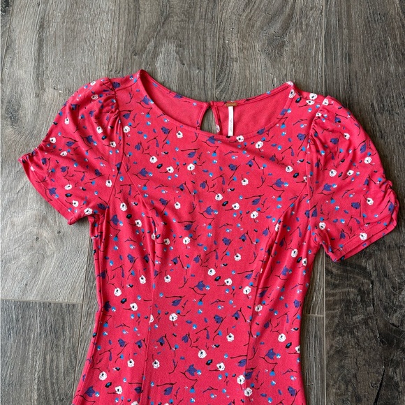Free People Women’s XS Caroline Coral Red Floral Print Midi Dress - Picture 3 of 14